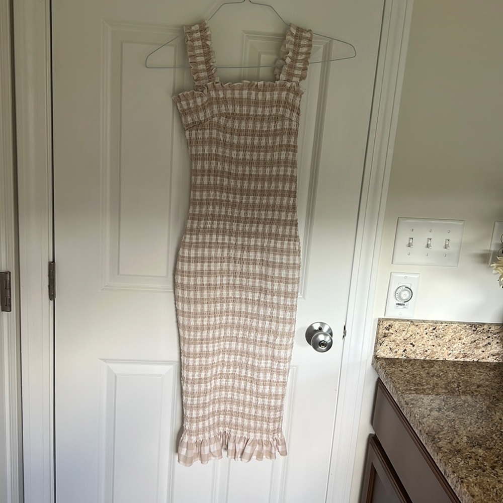 Tan and white checkered sun dress